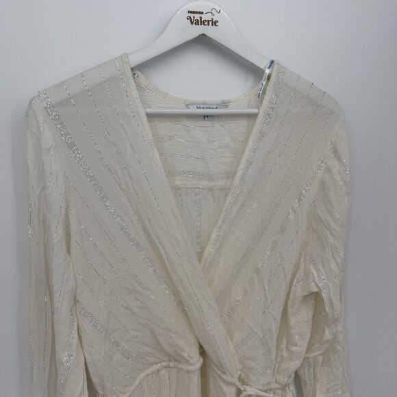 Blue Island Ivory Silver Metallic Swim Coverup Dress Size Large Rayon Boho - Picture 2 of 11